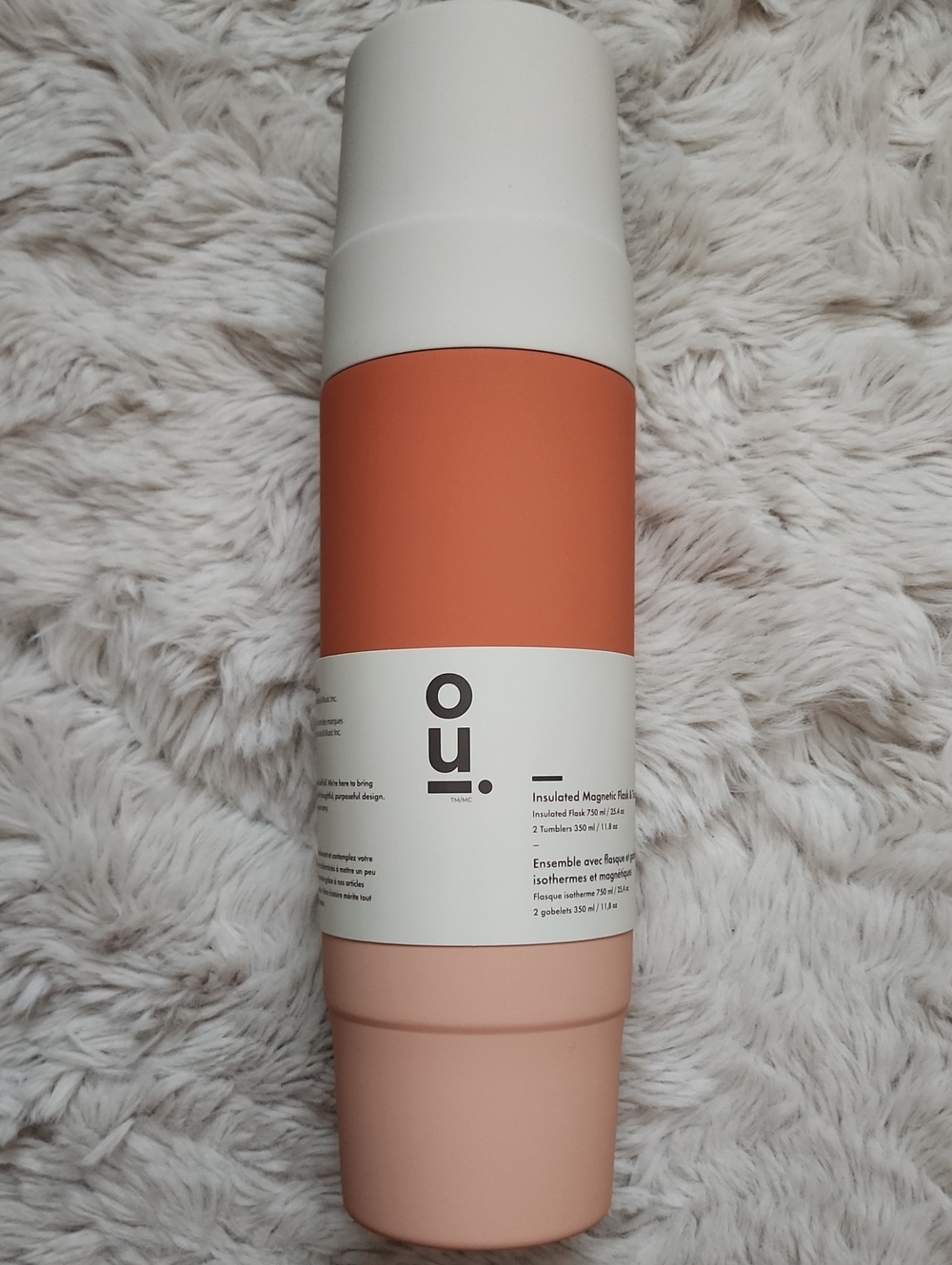 NWT Oui Insulated Magnetic Flask + Tumblers 750ml, 2x350ml